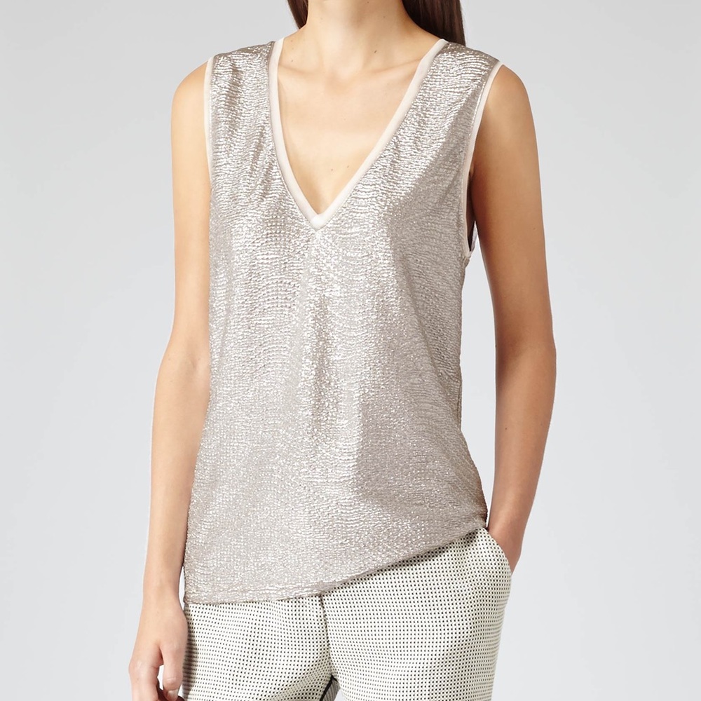 EUC Reiss Ona Metallic Fluid Tank Top XS